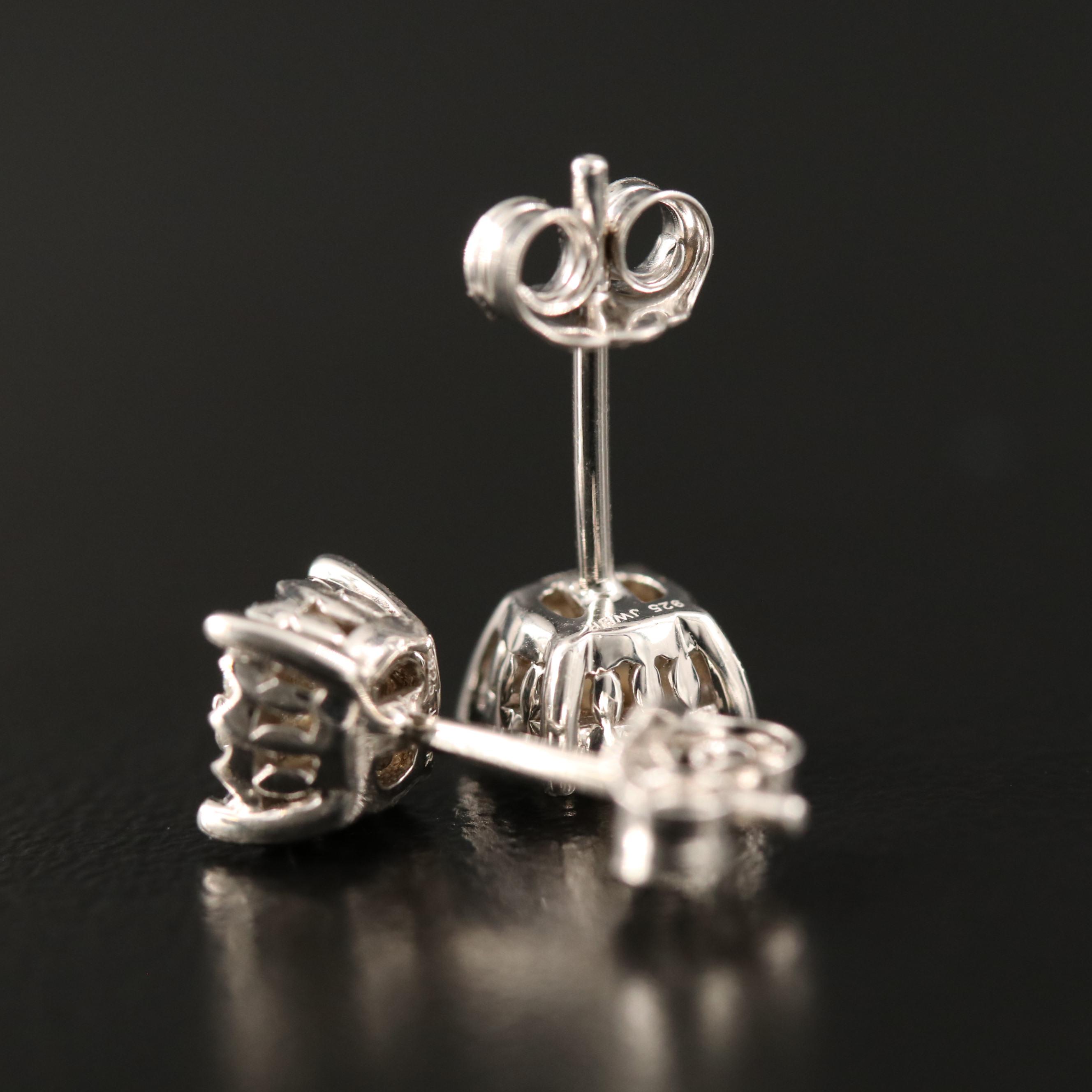 Sterling Silver Diamond Stud Earrings