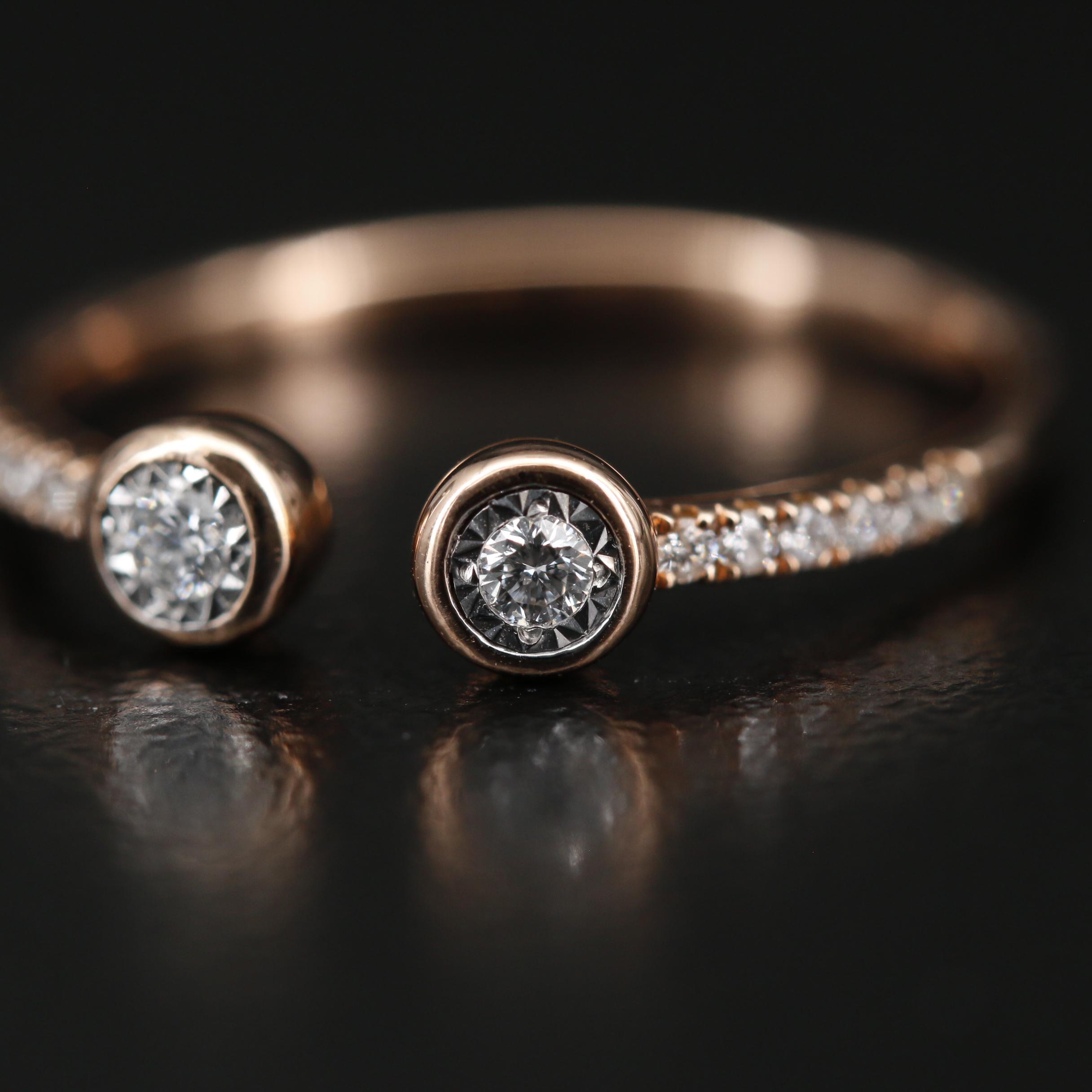 14K Diamond Open Shank Ring