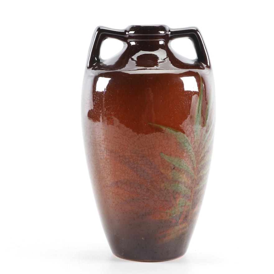 Weller Louwelsa Standard Glaze Ceramic Palm Leaf Vase, Late 19th to Early 20th C
