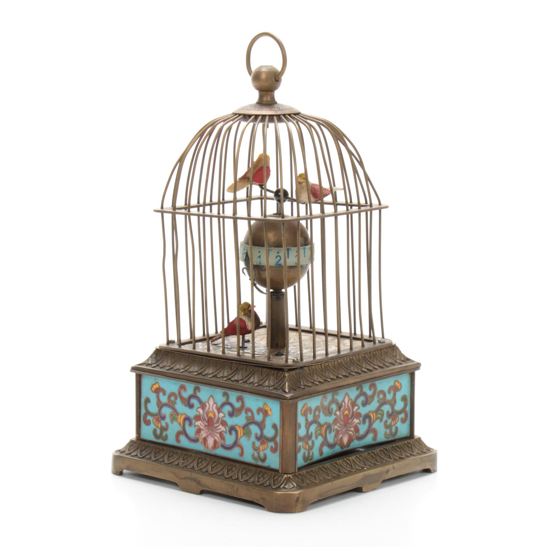 Birdcage Automaton Clock with Cloisonné Base