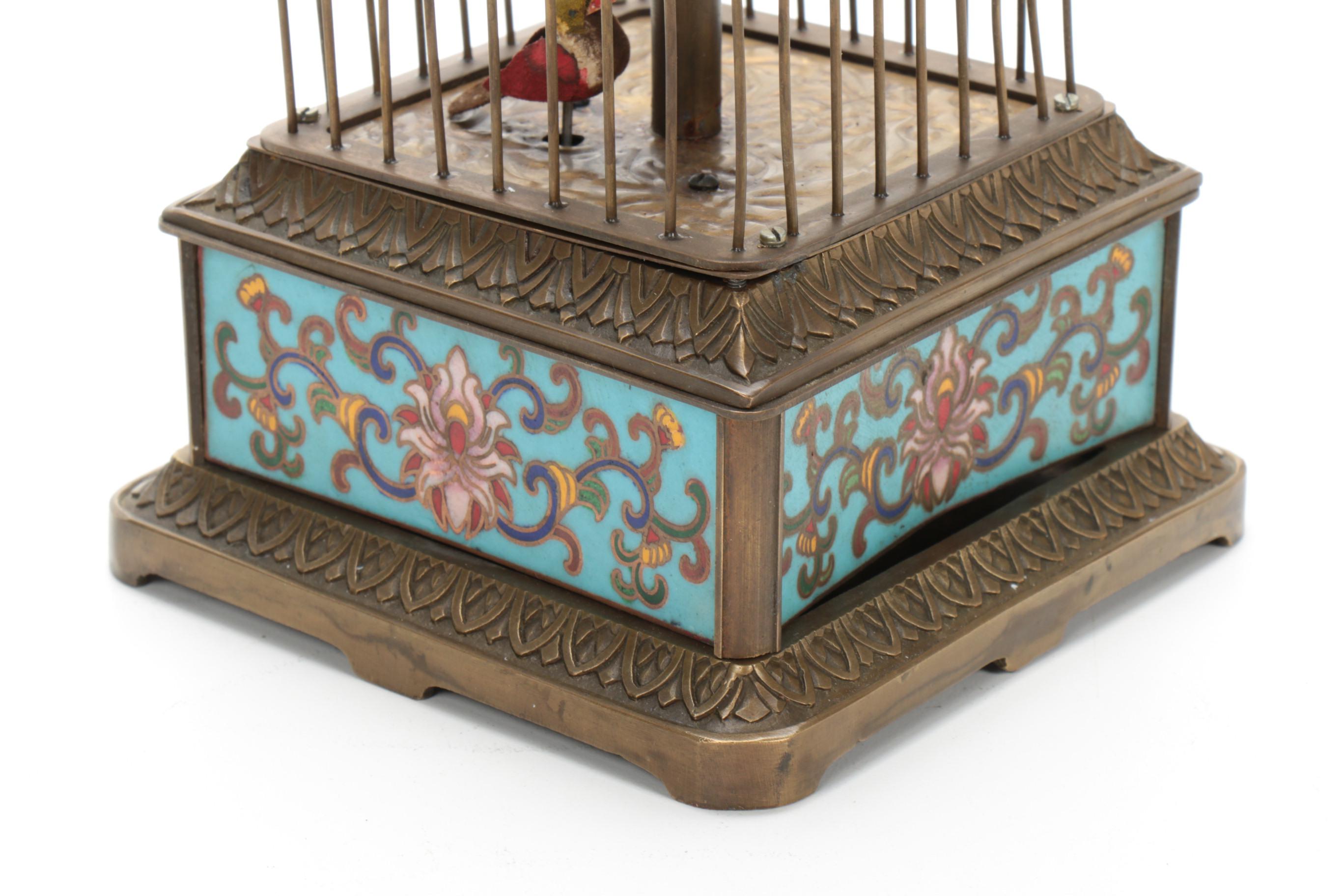 Birdcage Automaton Clock with Cloisonné Base