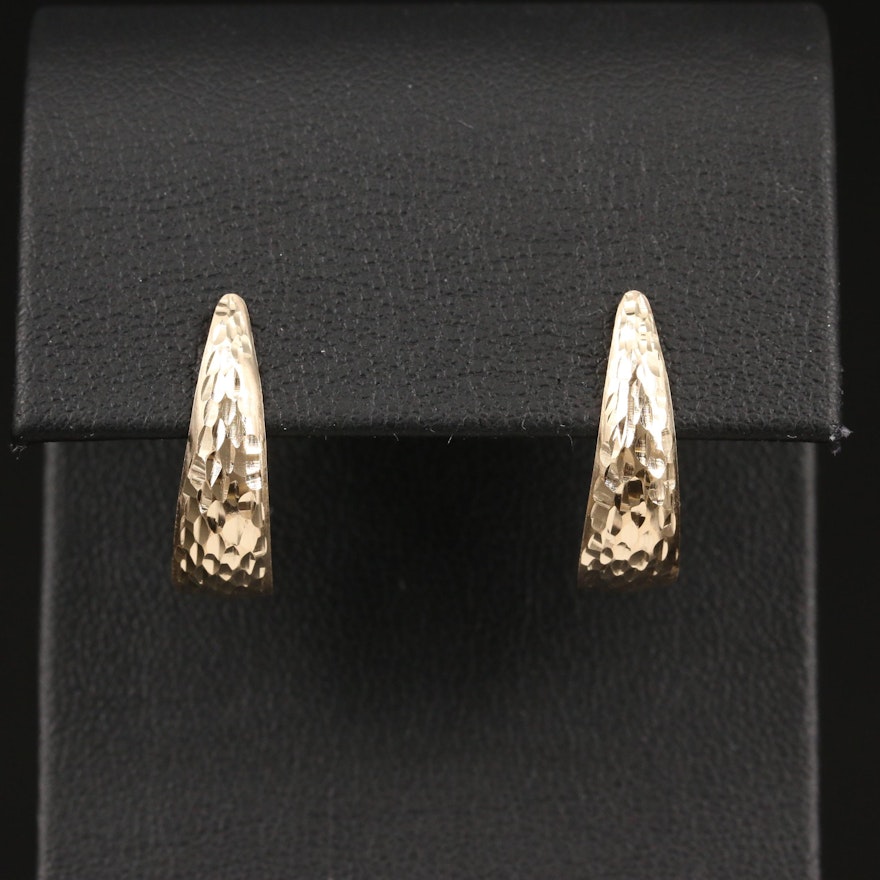 14K Textured J Hoop Earrings