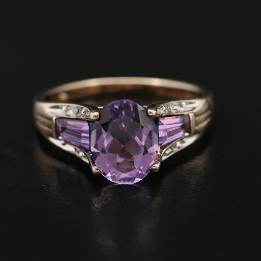 Sterling Silver Amethyst Ring with Diamond Accents