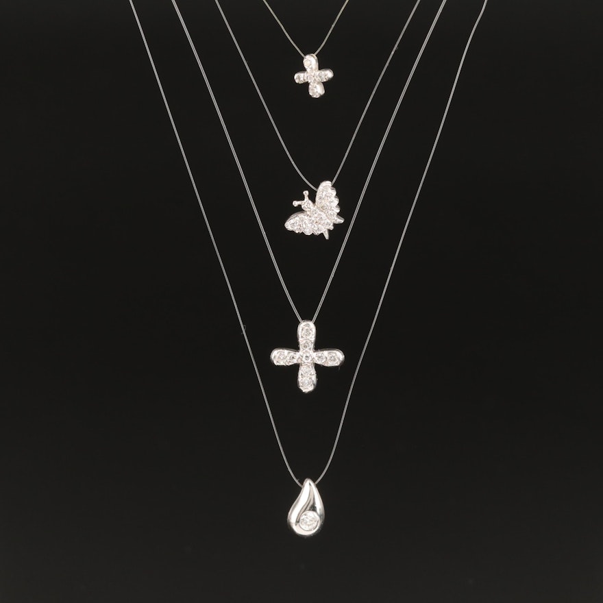 Diamond Charm Necklaces with Butterfly, Tear Drop and Cross Designs