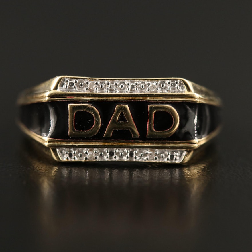 Sterling Silver Diamond and Enamel "DAD" Ring