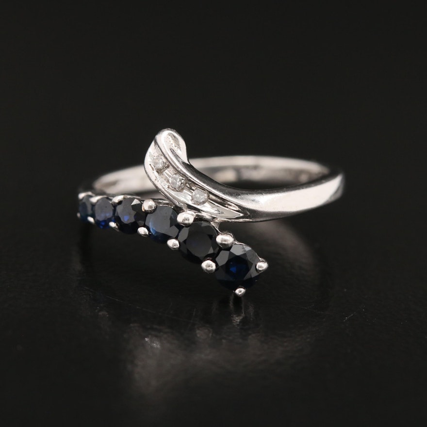 Sterling Silver Sapphire and Diamond Bypass Ring
