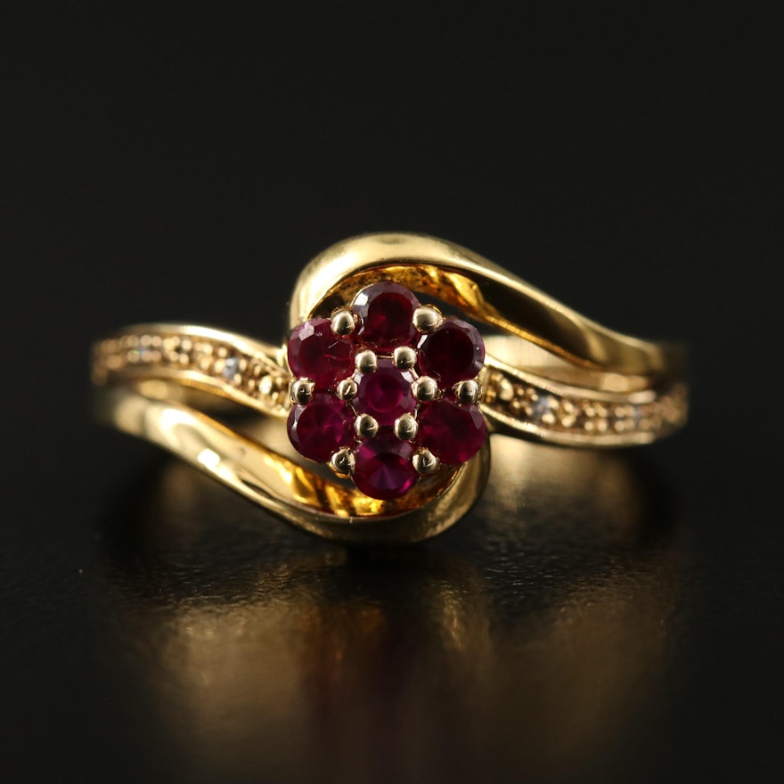 Sterling Silver Ruby and Cubic Zirconia Bypass Ring