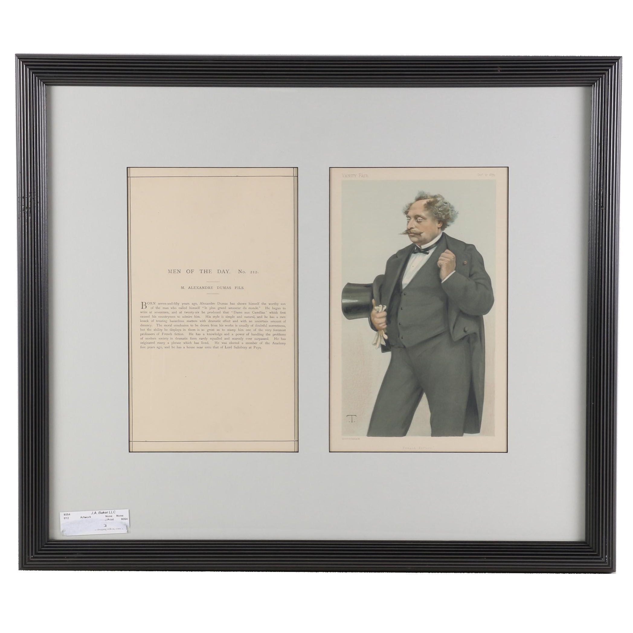 Vanity Fair "Men of the Day Series" Chromolithograph "Alexandre Dumas," 1879