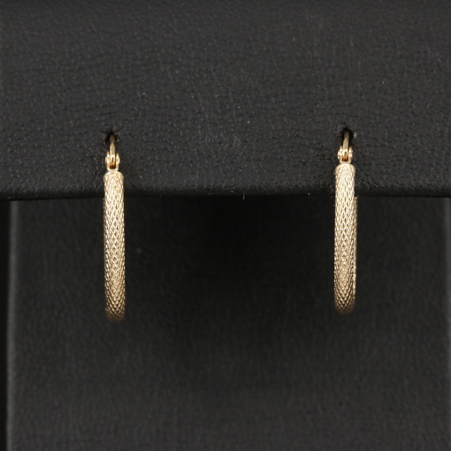 14K Textured Oval Hoop Earrings