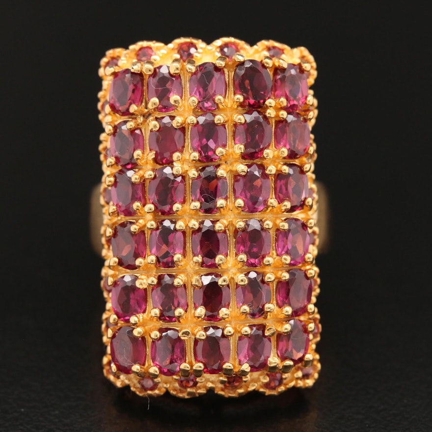 Sterling Silver Garnet Rectangular Cluster Ring