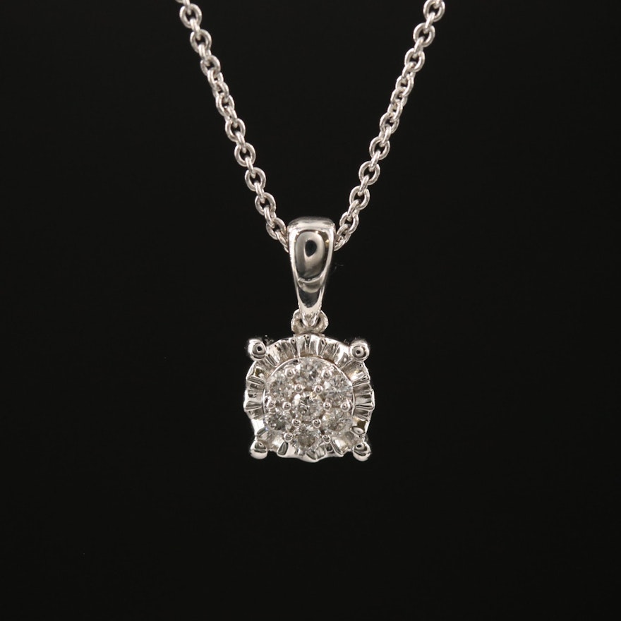 Sterling Silver Diamond Cluster Pendant Necklace