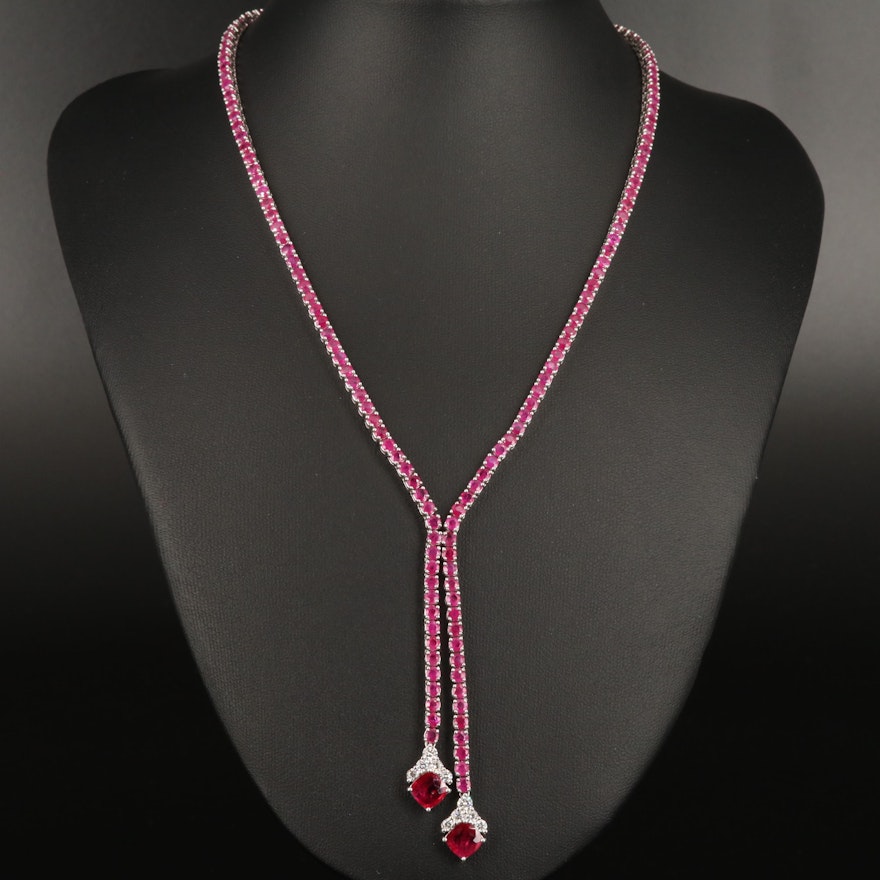 14K and 18K Ruby and Diamond Lariat Necklace with 2.70 CTW Center Stones