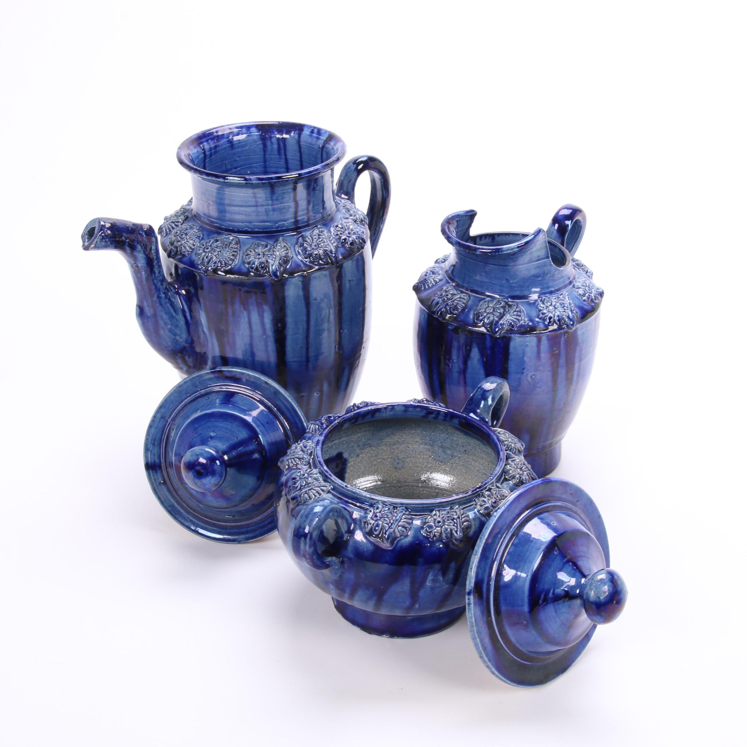 Blue Drip Glaze Ceramic Tea and Coffee Service