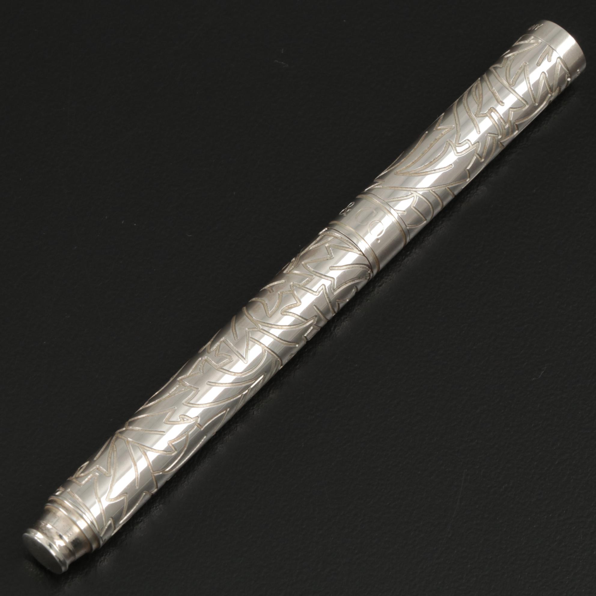 Tiffany & Co. Sterling Silver Leaf Fountain Pen with 18K White Gold Nib