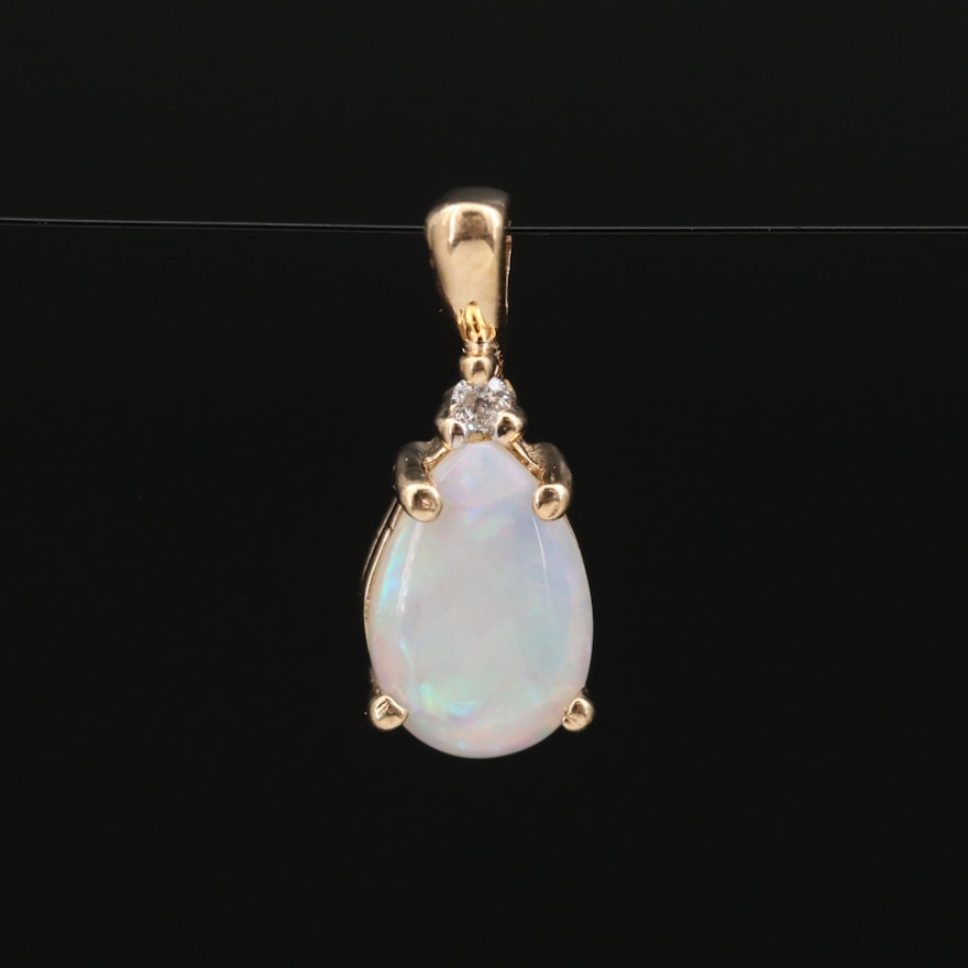 10K Pear Opal Cabochon and Diamond Pendant