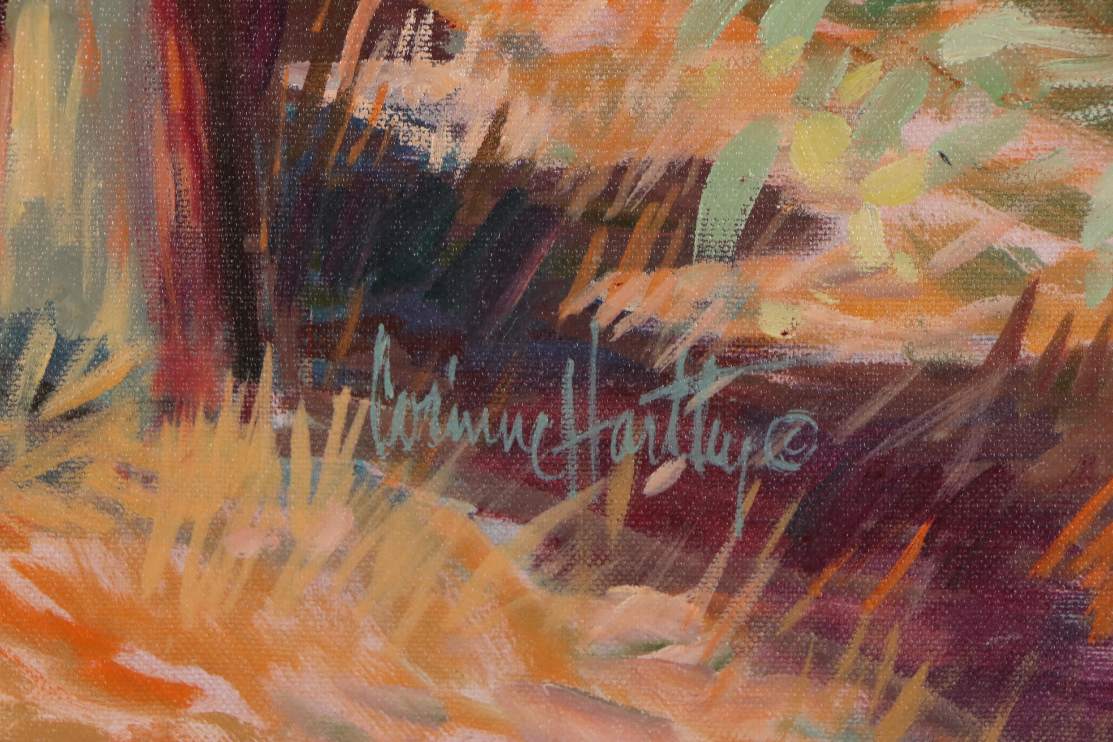 Corinne Hartley Impressionistic Oil Painting of Boy and Dog at Mailboxes