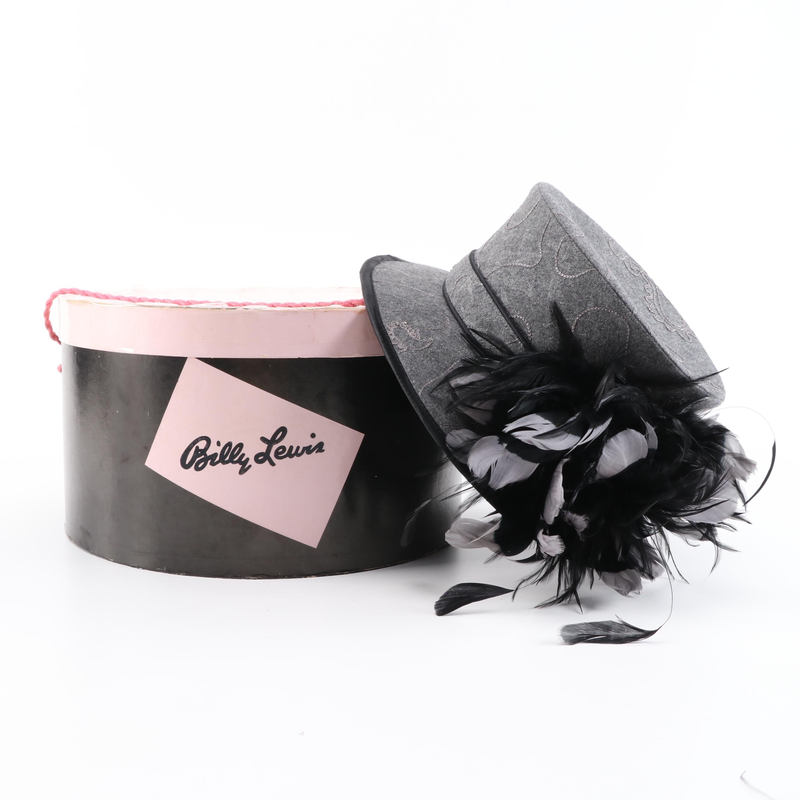 Plaza Suite New York Feather Hat in Grey and Black with Hat Box