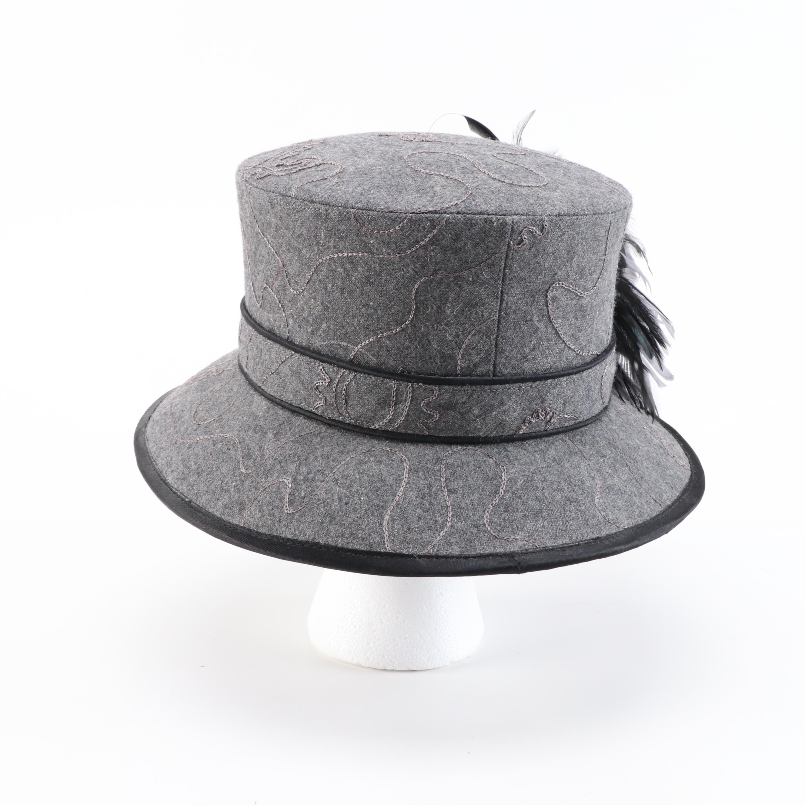 Plaza Suite New York Feather Hat in Grey and Black with Hat Box