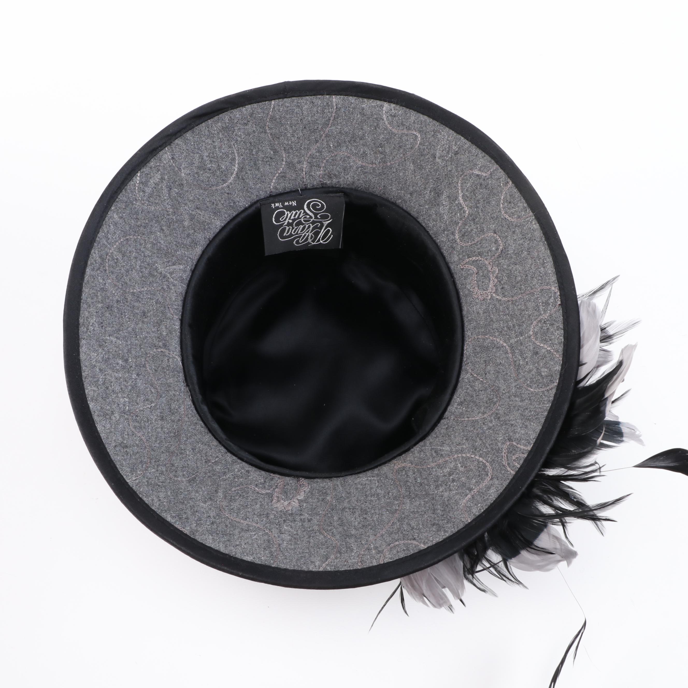Plaza Suite New York Feather Hat in Grey and Black with Hat Box