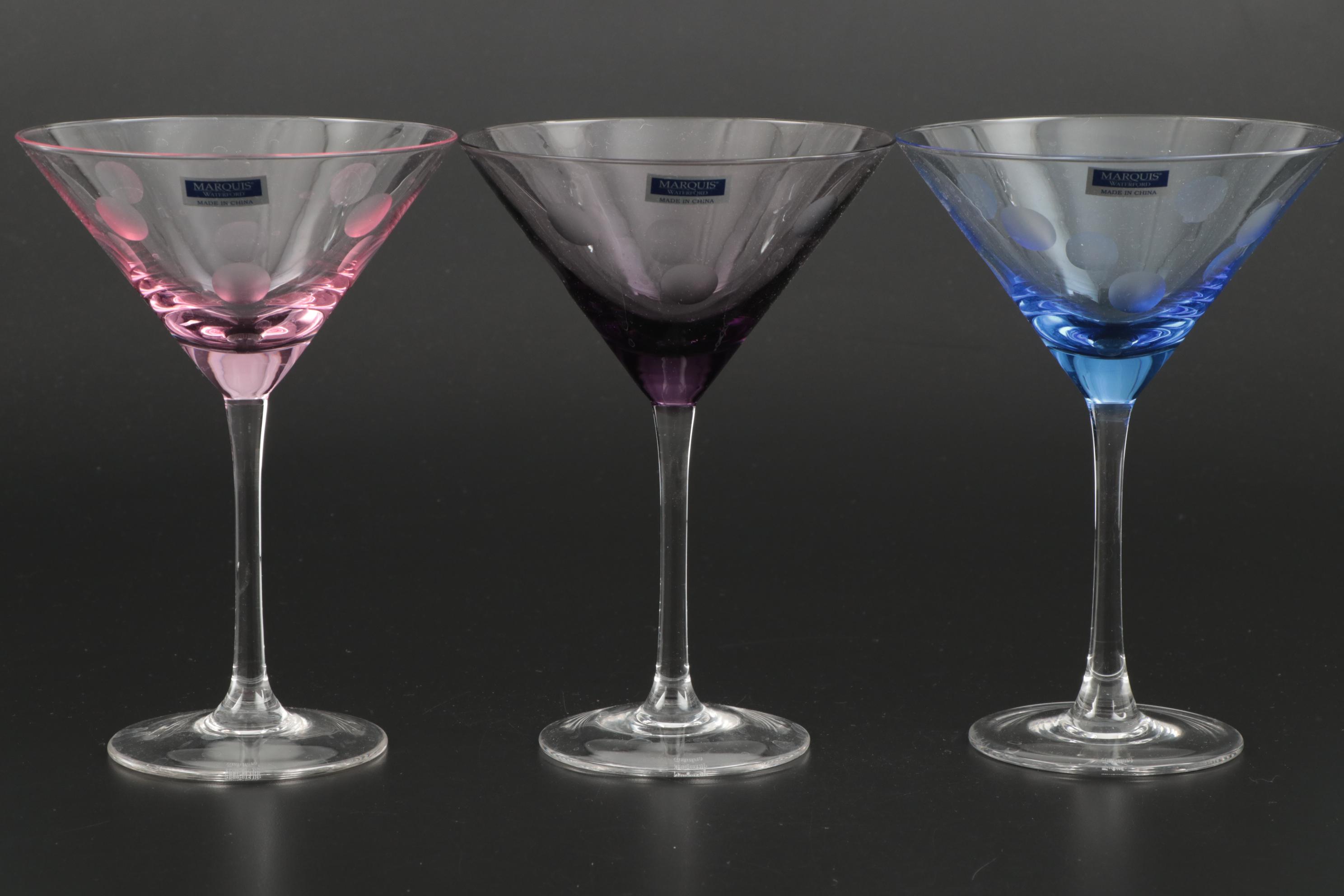 Marquis by Waterford "Polka Dot" Crystal Martini and Highball Glasses, 2002–2004
