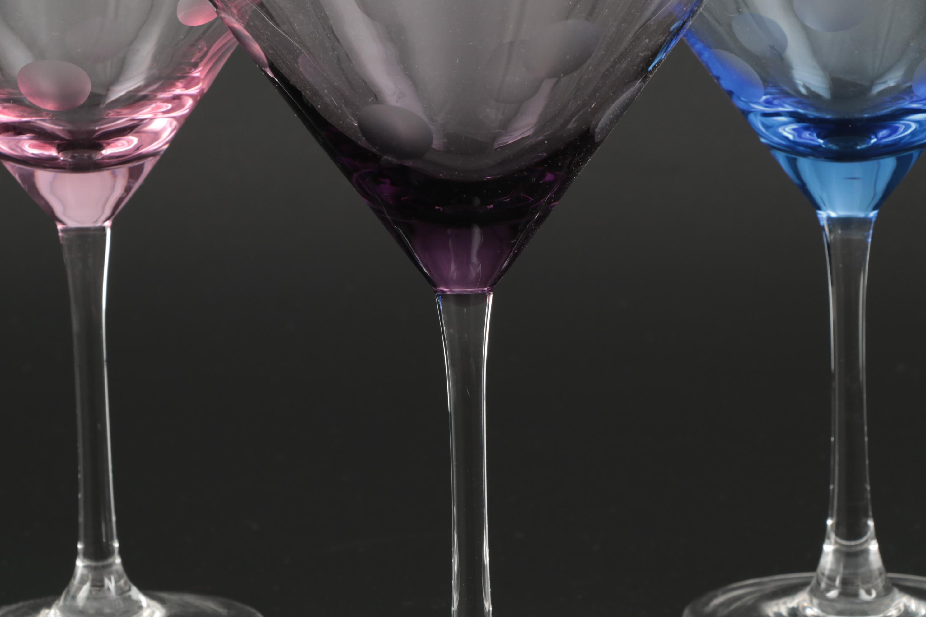 Marquis by Waterford "Polka Dot" Crystal Martini and Highball Glasses, 2002–2004