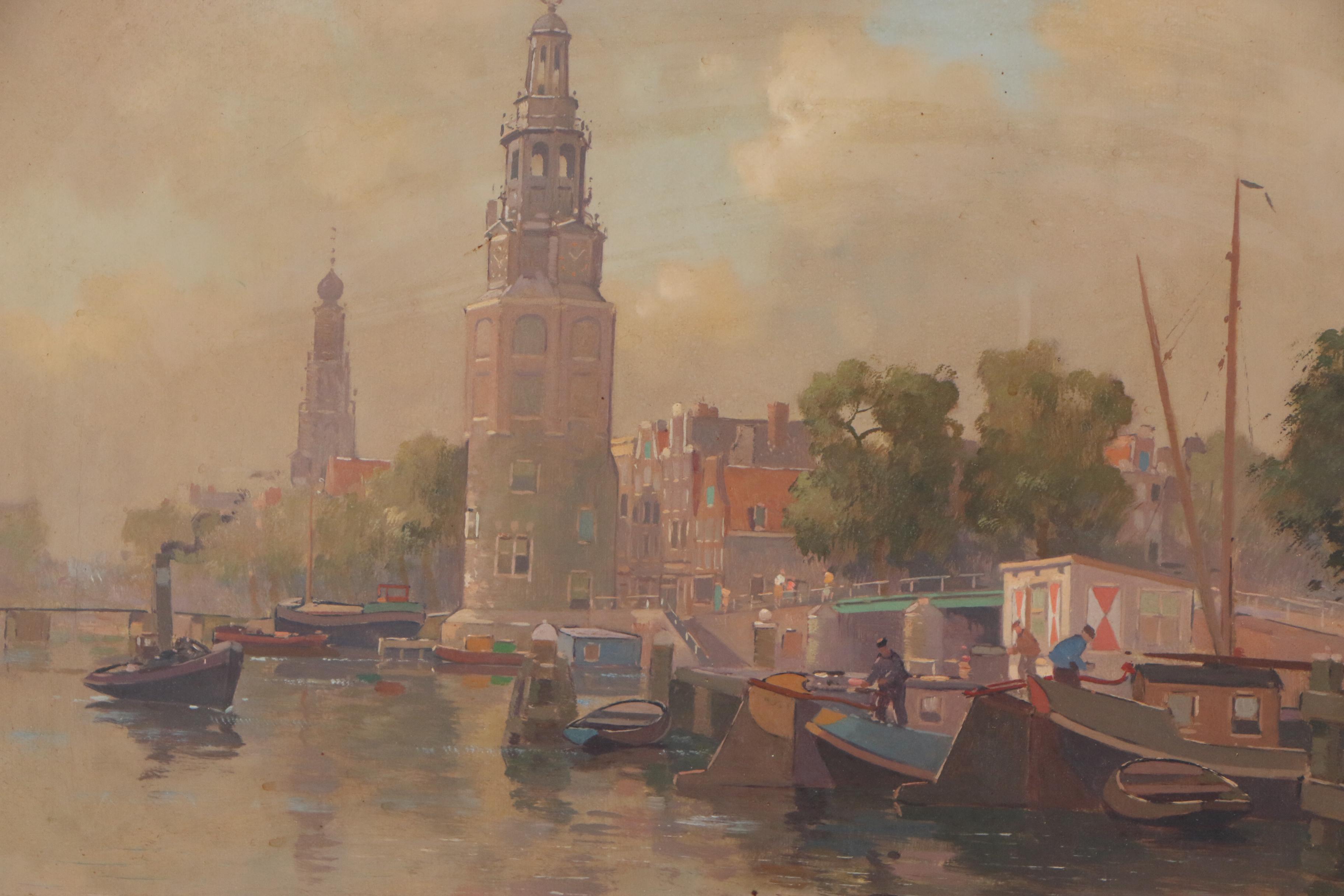 Jan Knikker Jr. Oil Painting of Dutch Canal Scene