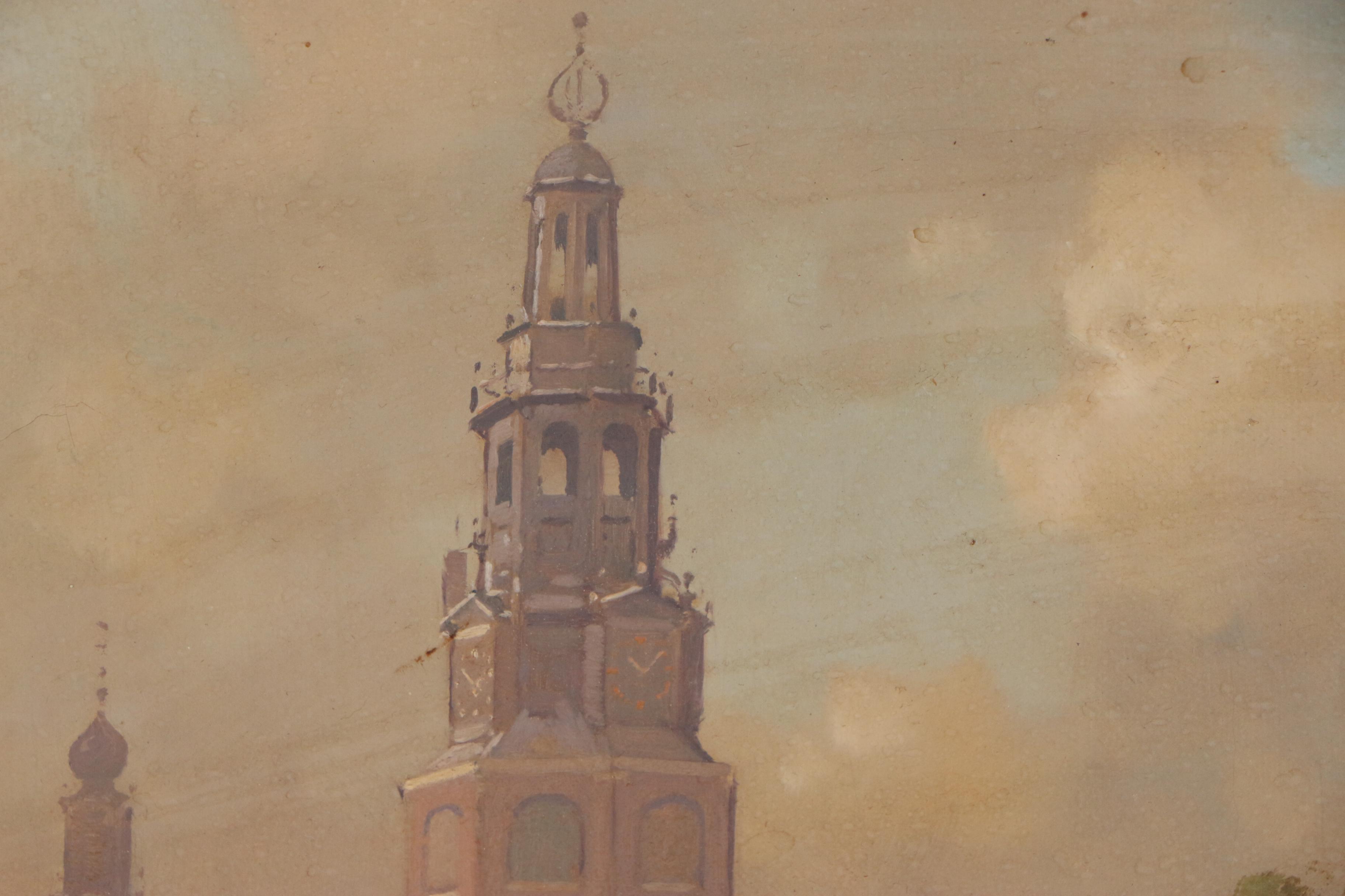 Jan Knikker Jr. Oil Painting of Dutch Canal Scene