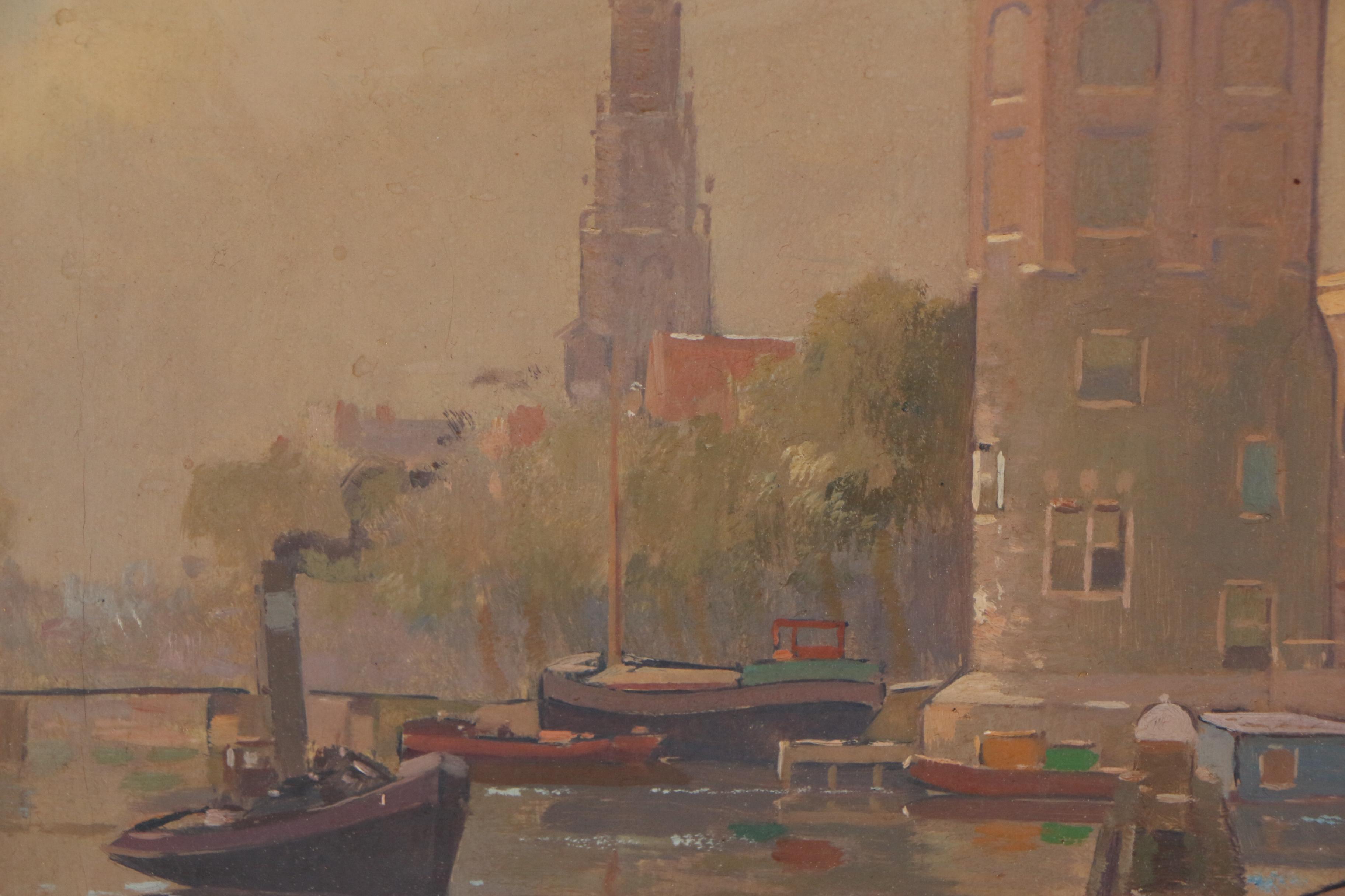 Jan Knikker Jr. Oil Painting of Dutch Canal Scene