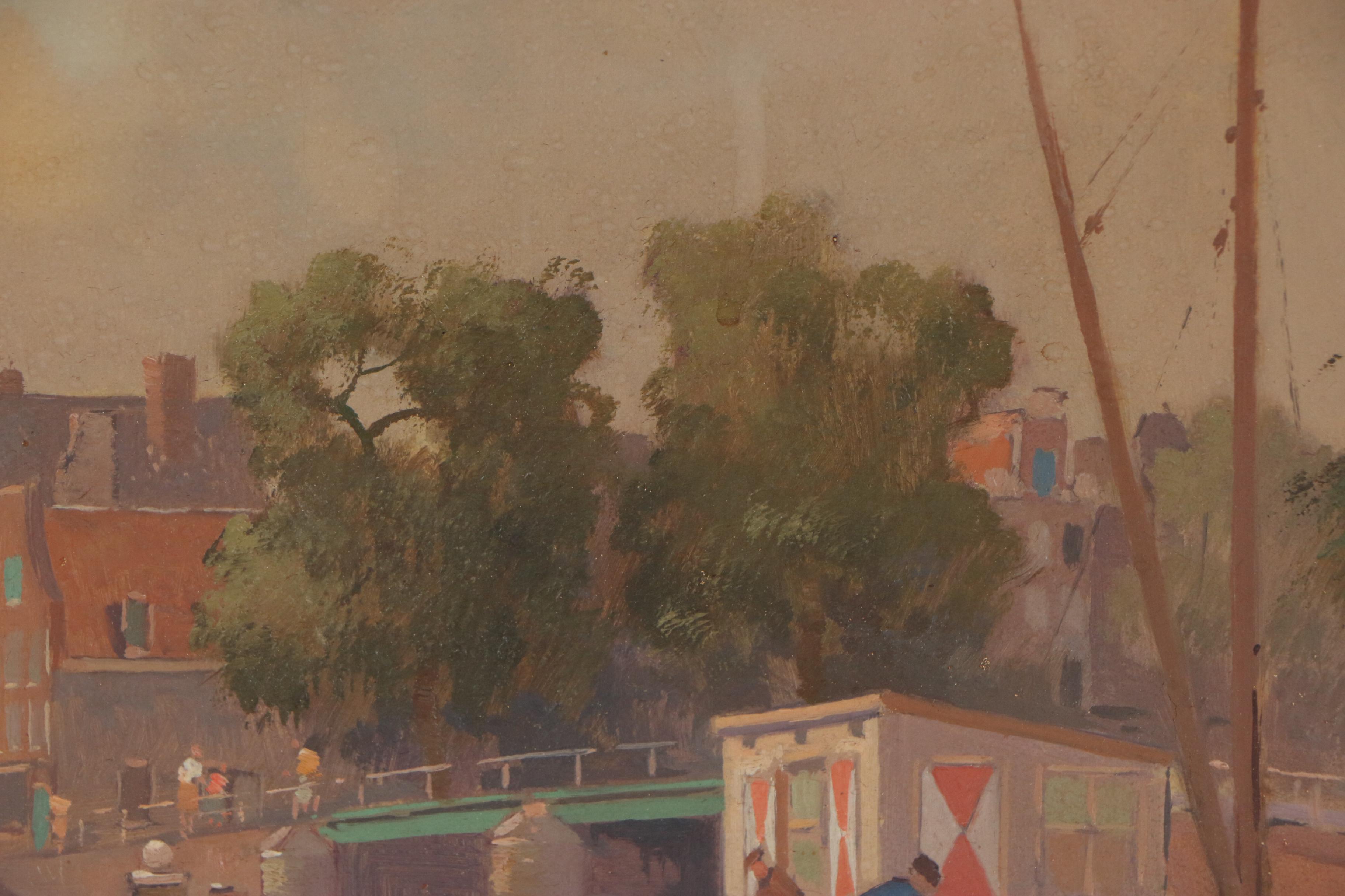 Jan Knikker Jr. Oil Painting of Dutch Canal Scene