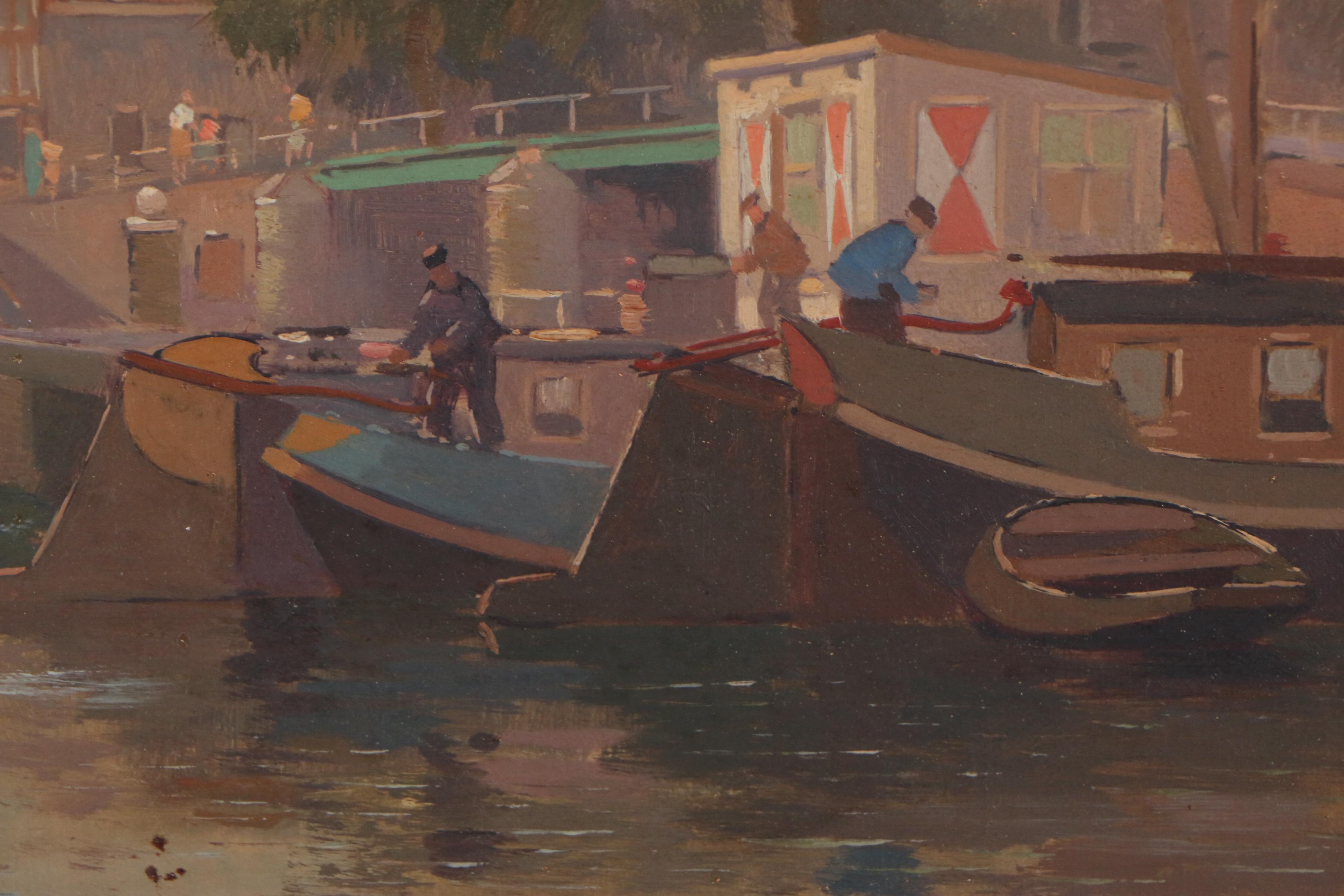 Jan Knikker Jr. Oil Painting of Dutch Canal Scene