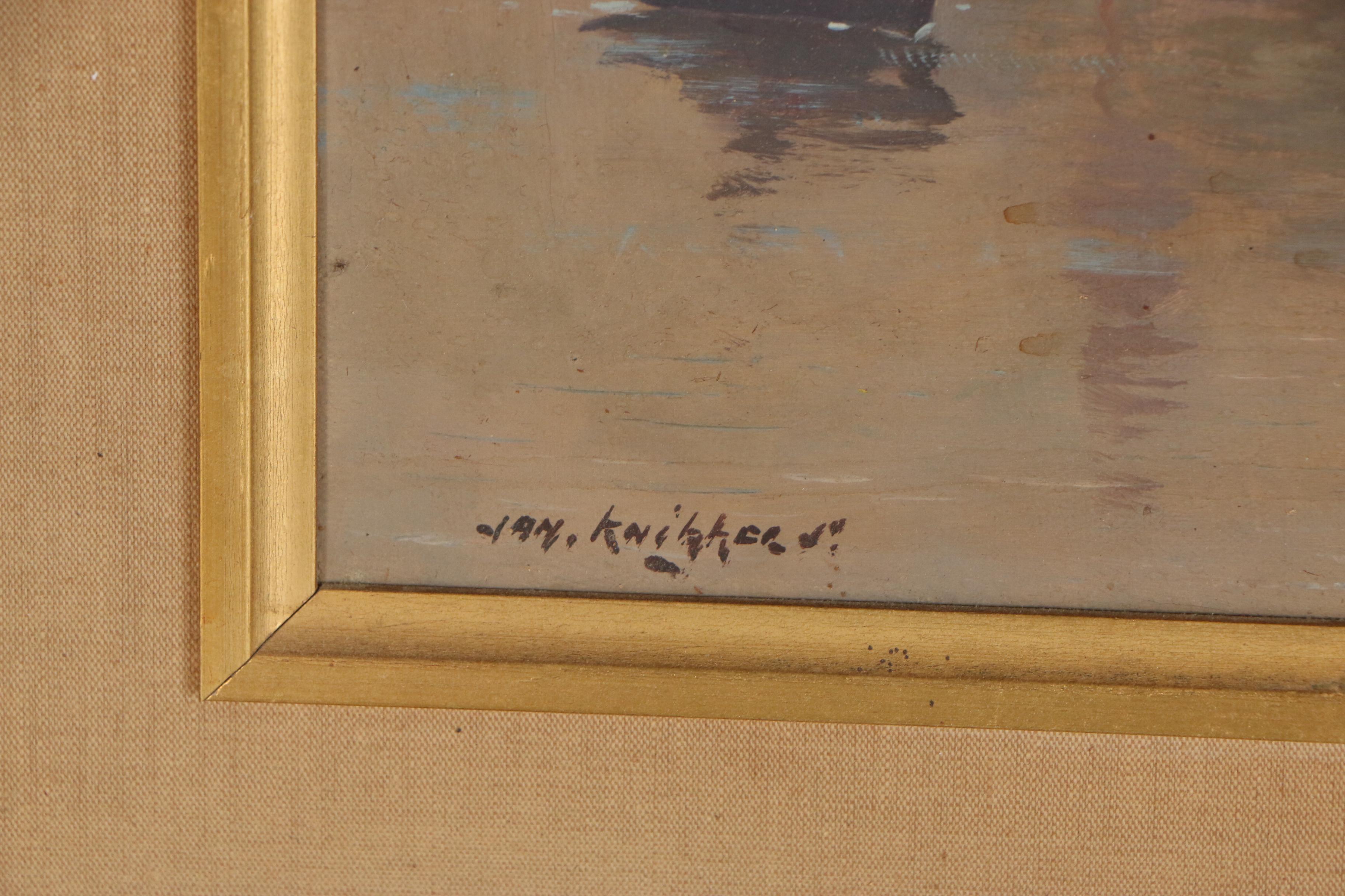 Jan Knikker Jr. Oil Painting of Dutch Canal Scene