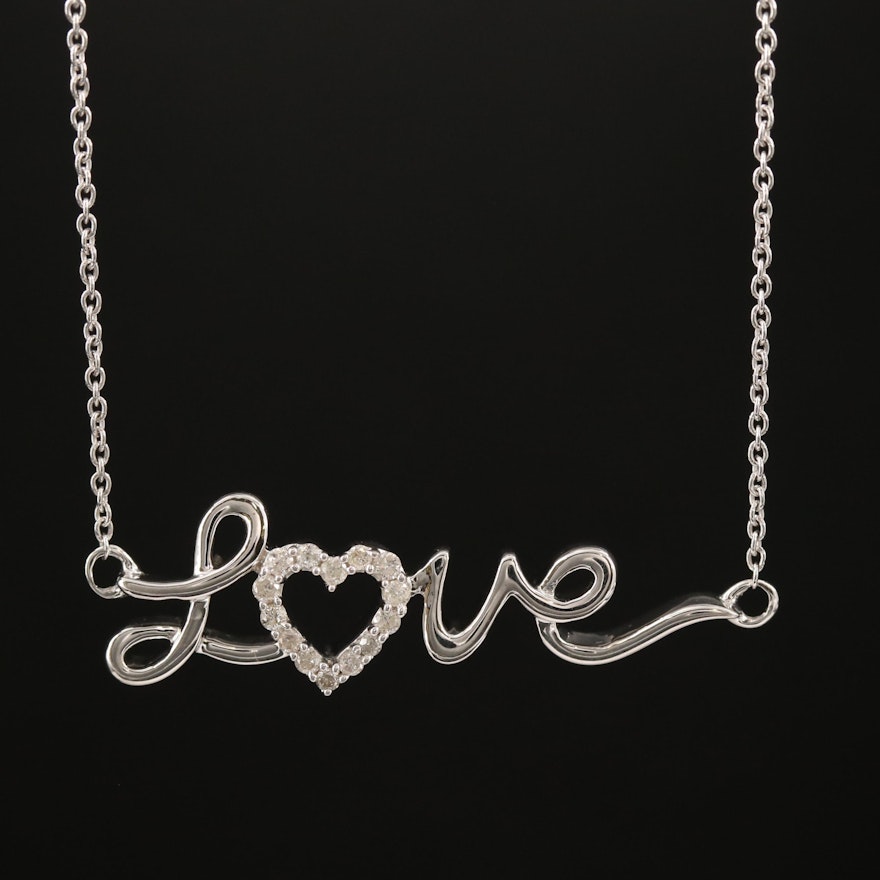 Sterling Silver Diamond "Love" Necklace