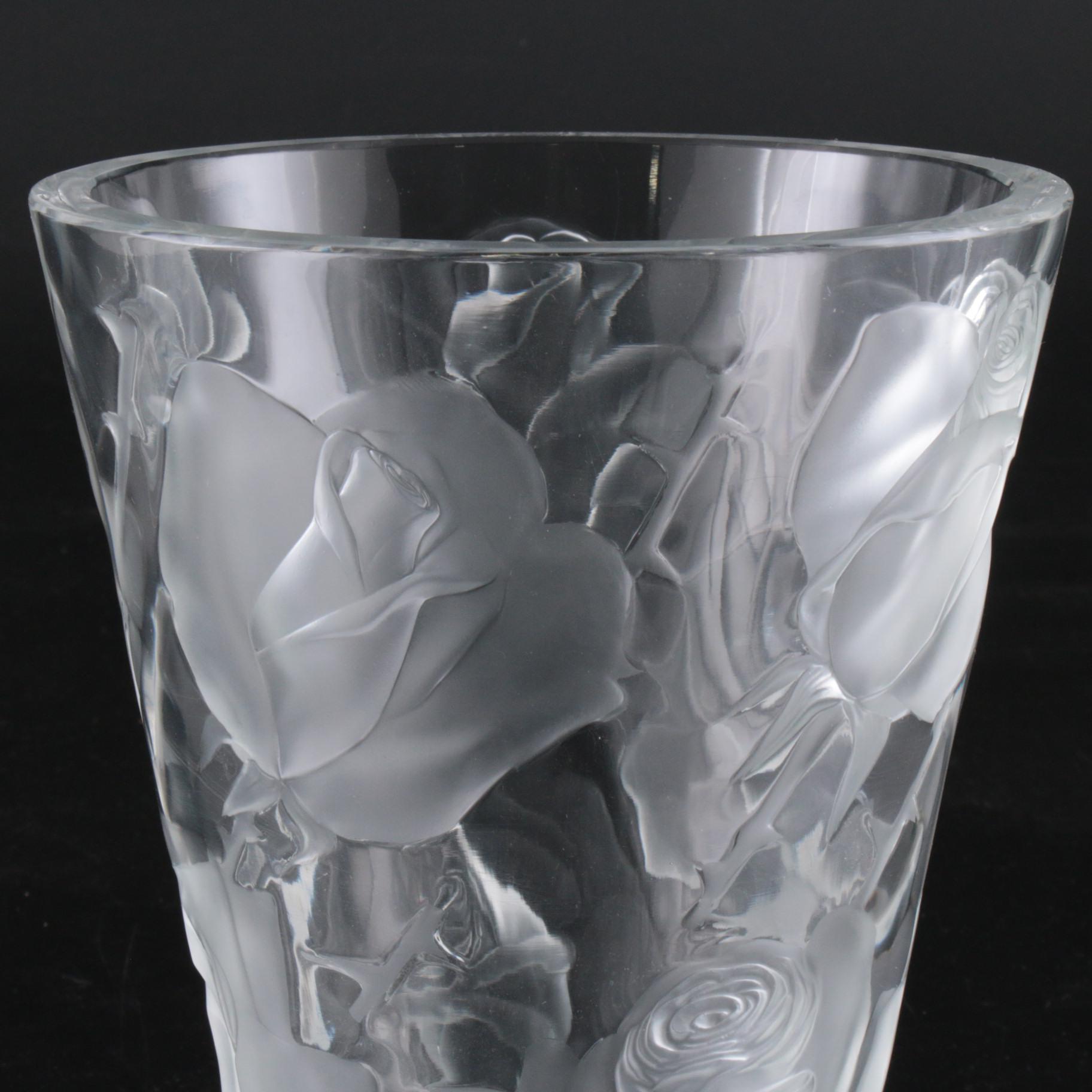 Lalique "Ispahan Rose" Crystal Vase, Mid-20th Century
