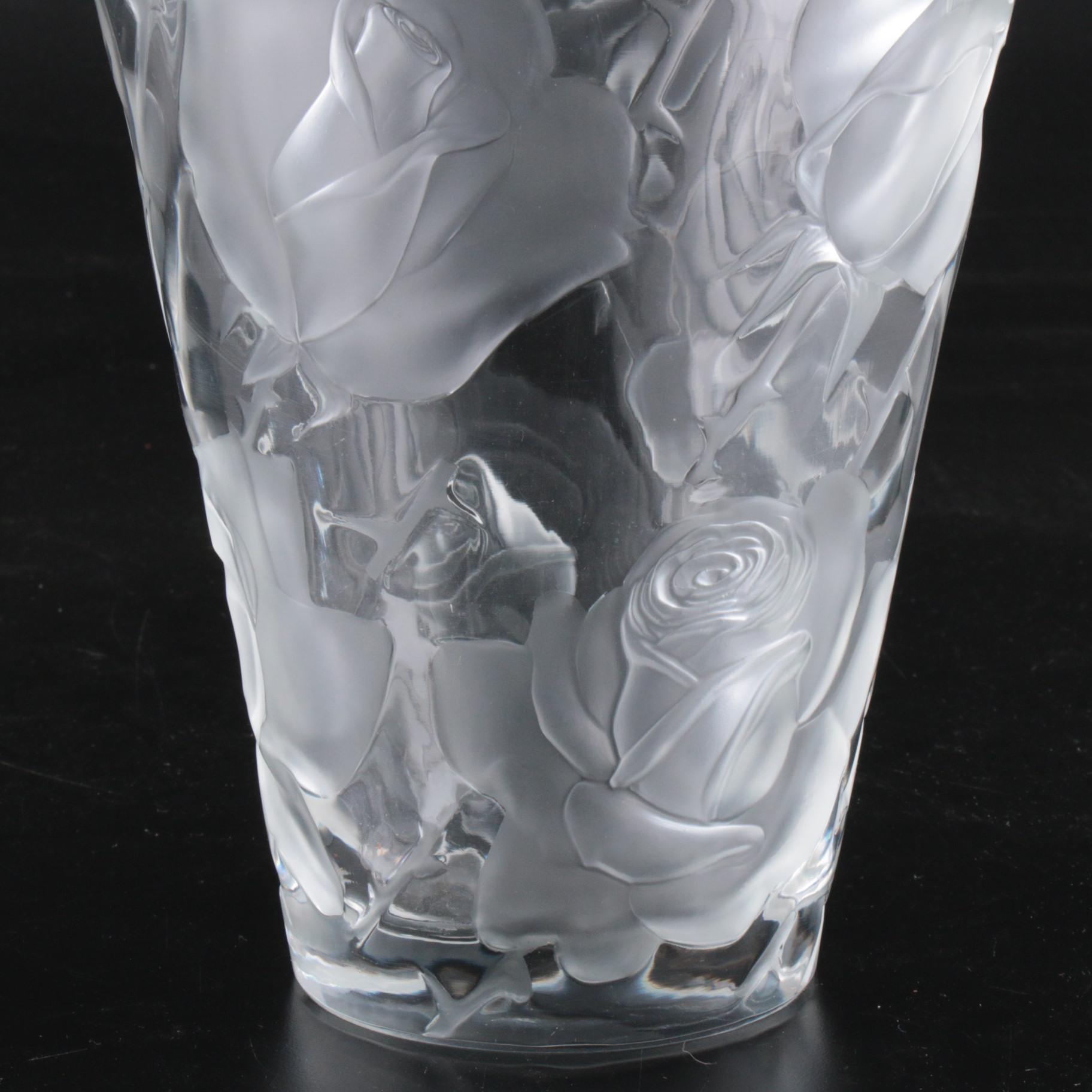 Lalique "Ispahan Rose" Crystal Vase, Mid-20th Century