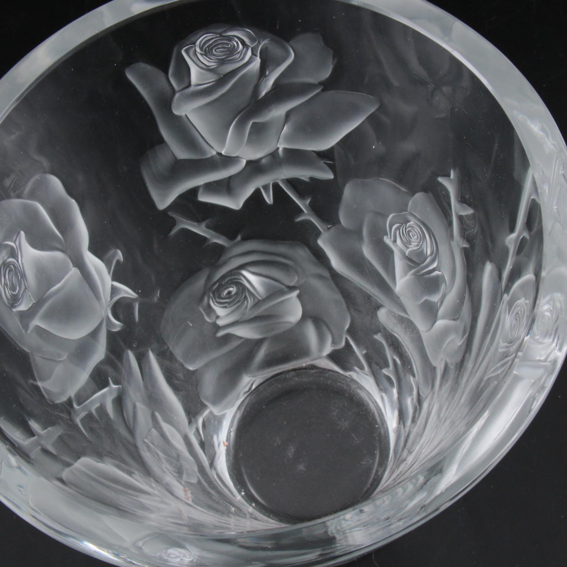 Lalique "Ispahan Rose" Crystal Vase, Mid-20th Century