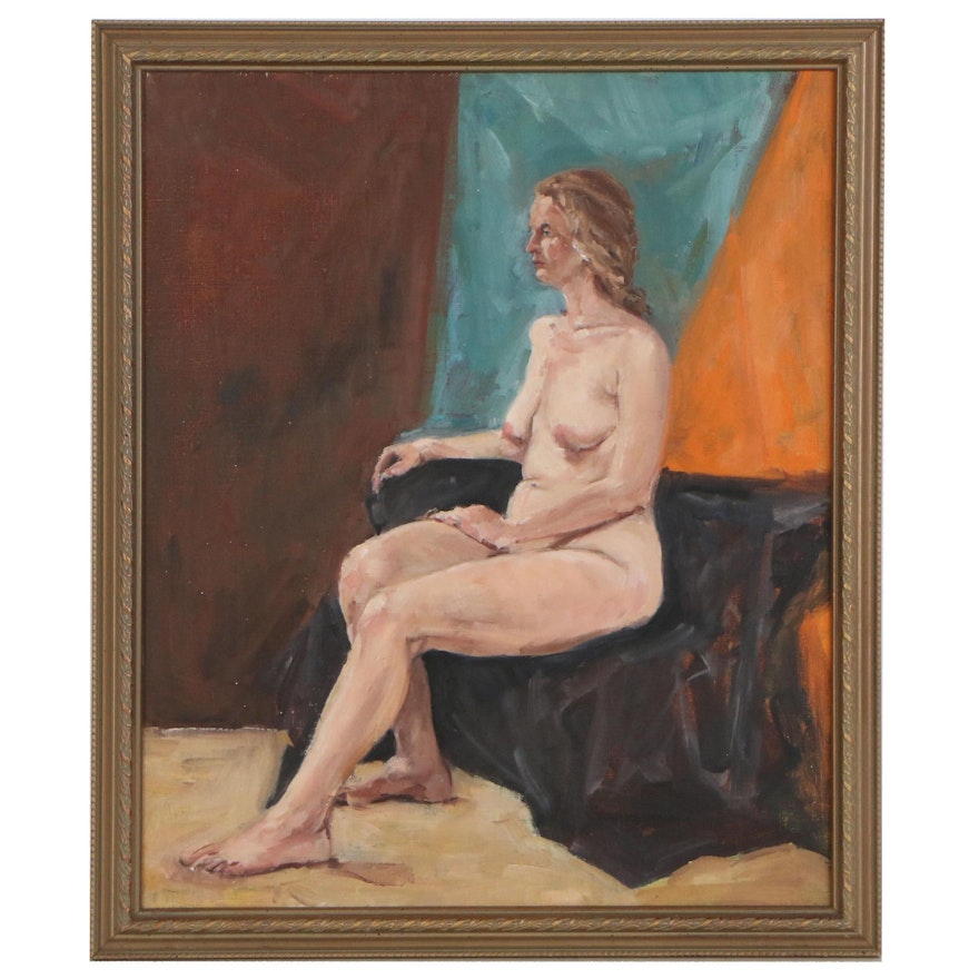 Bill Jacobson Figure Oil Painting of Seated Female Nude