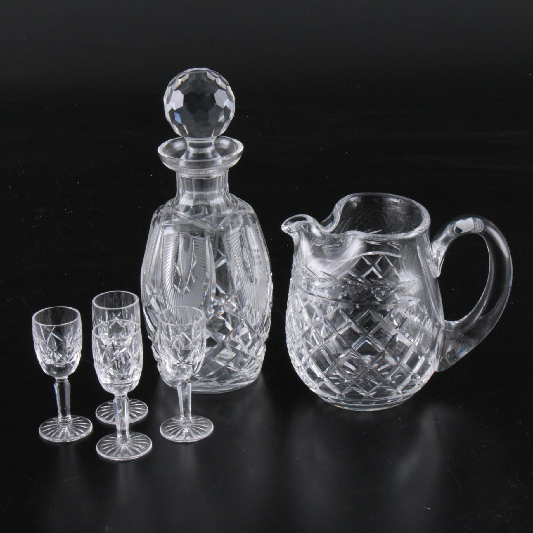 Waterford Crystal "WAT31" Decanter, "Glandore" Pitcher and "Araglin" Cordials