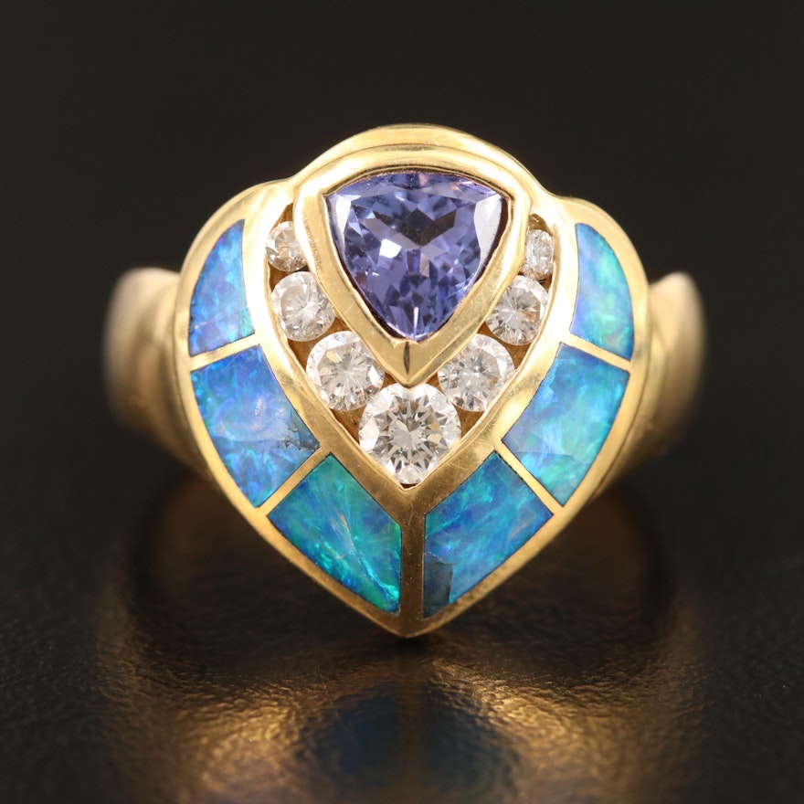 18K Tanzanite, Diamond and Opal Inlay Ring