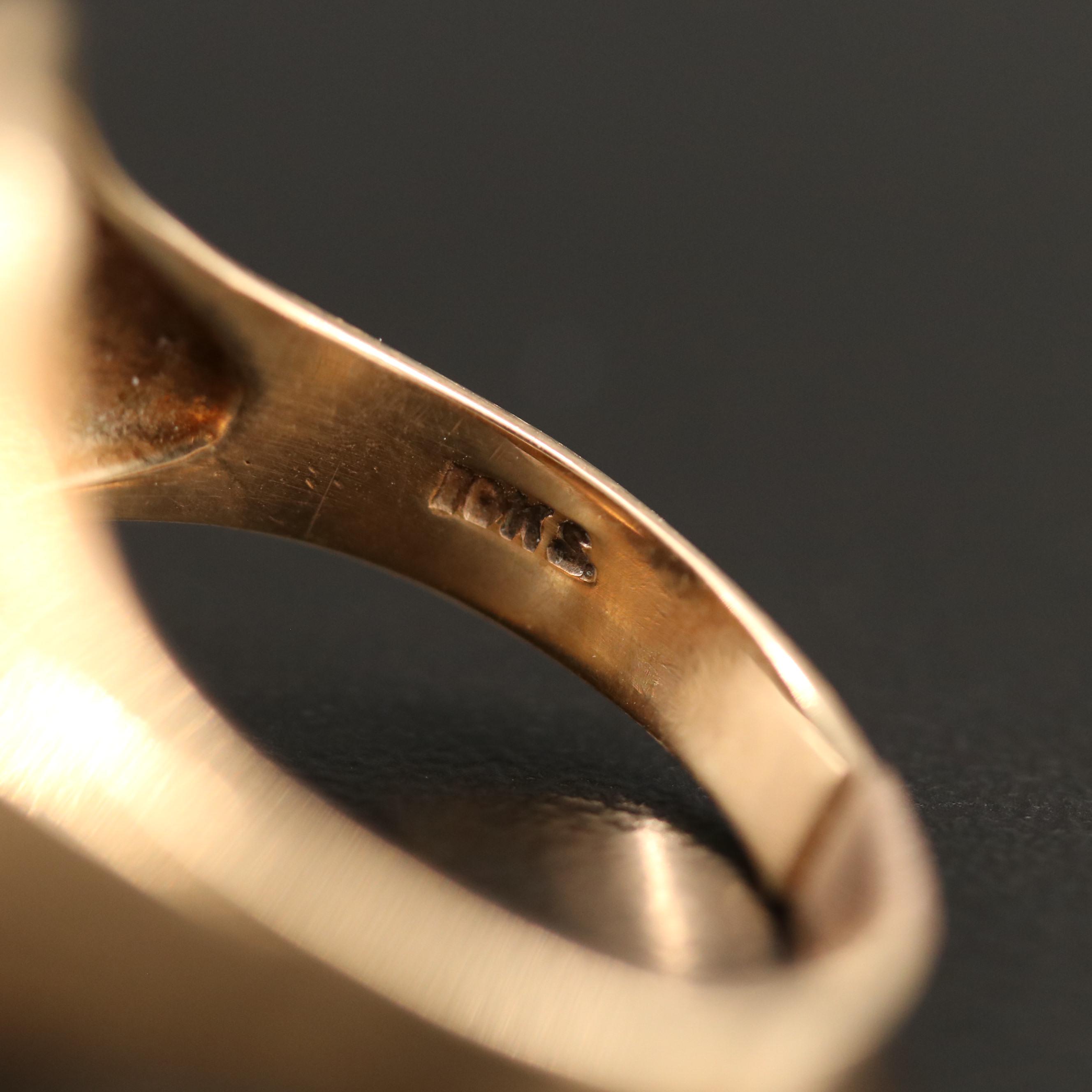 Circa 1900 10K Carved Tiger's Eye Capita Jugata Roman Solder Ring