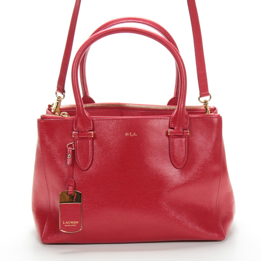 LAUREN Ralph Lauren Convertible Top Handle Bag in Red Leather