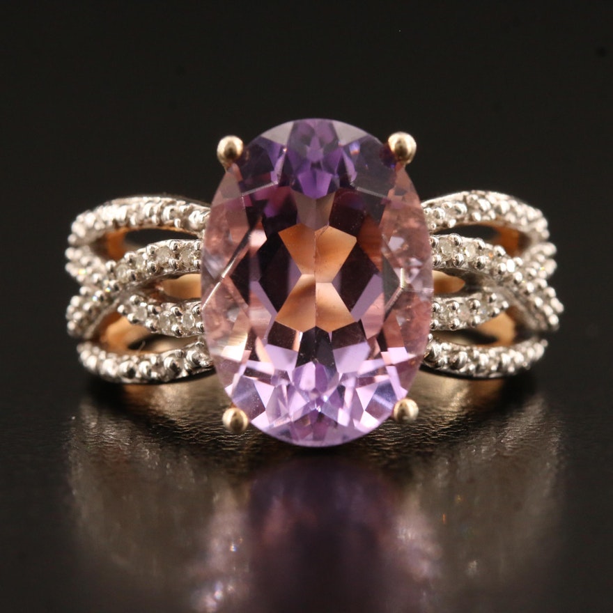 Sterling Silver Amethyst and Diamond Crossover Ring