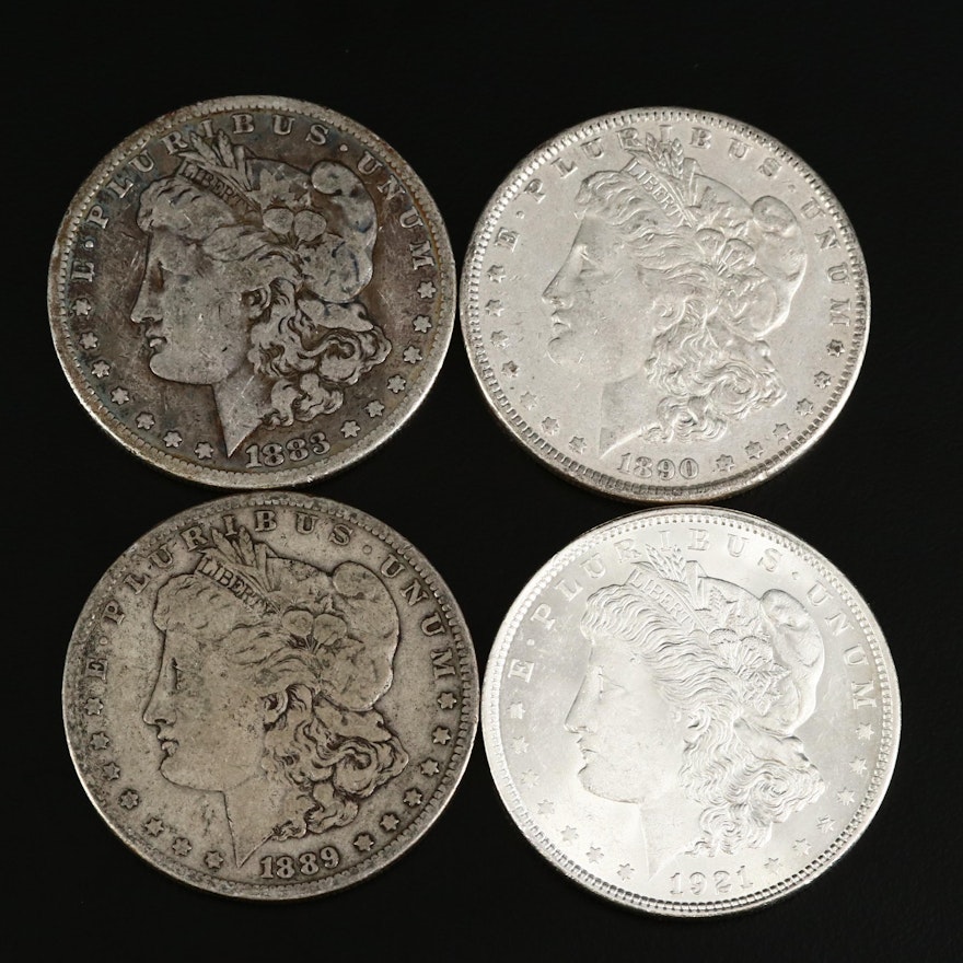 1883-S, 1889-O, 1890 and 1921 Morgan Silver Dollars