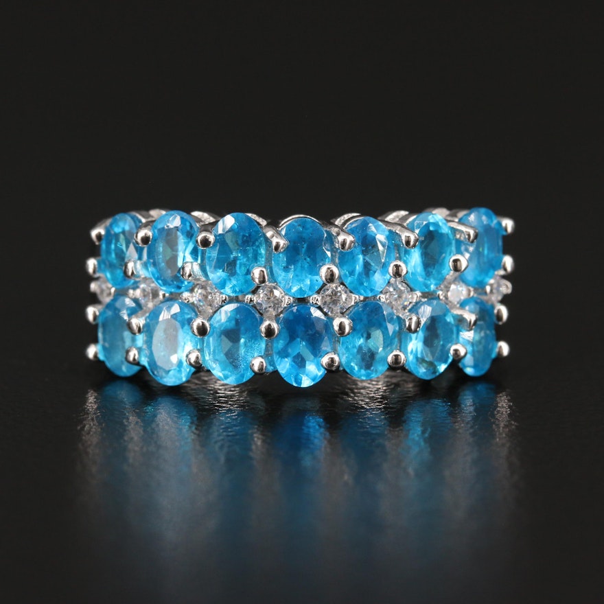 Sterling Silver Apatite and Cubic Zirconia Ring