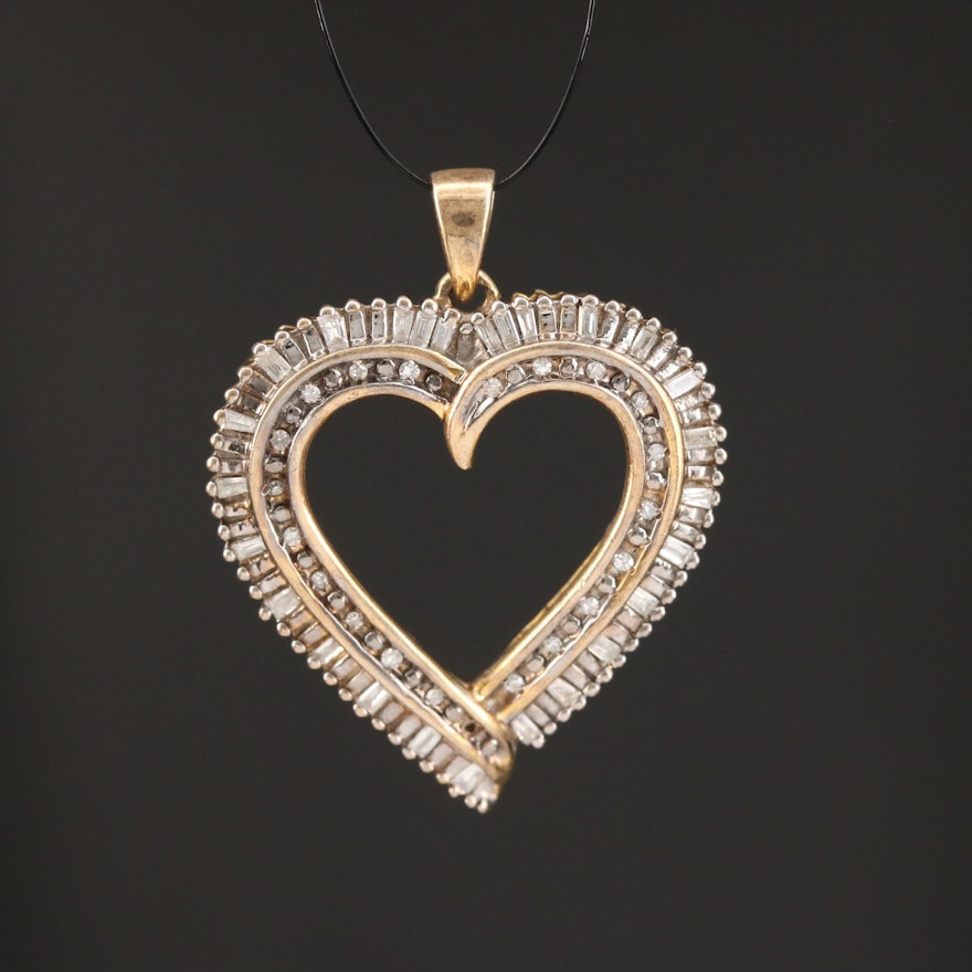 Sterling Silver Diamond "Mom" Open Heart Pendant