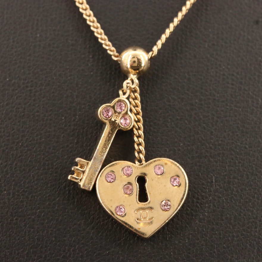 Chanel Spring 2002 Collection Heart Lock and Key Pendant Necklace