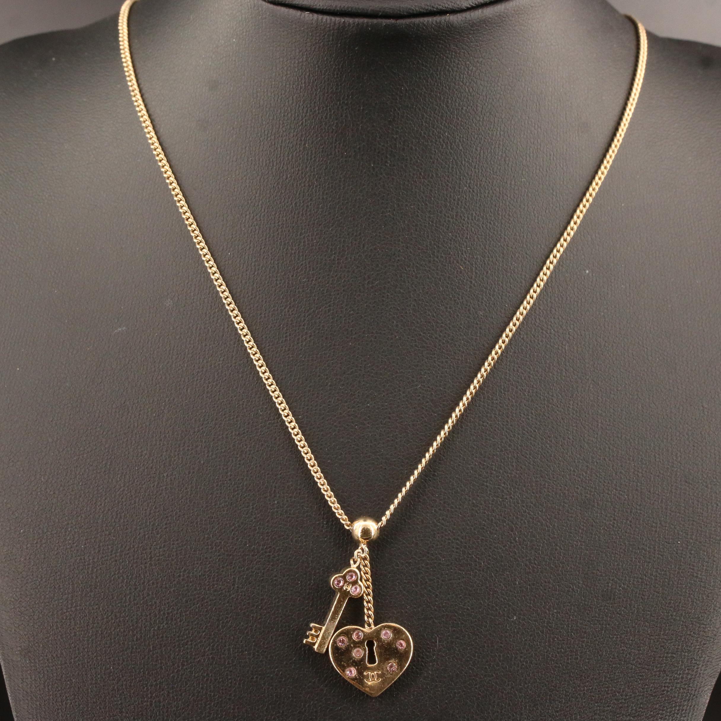 Chanel Spring 2002 Collection Heart Lock and Key Pendant Necklace