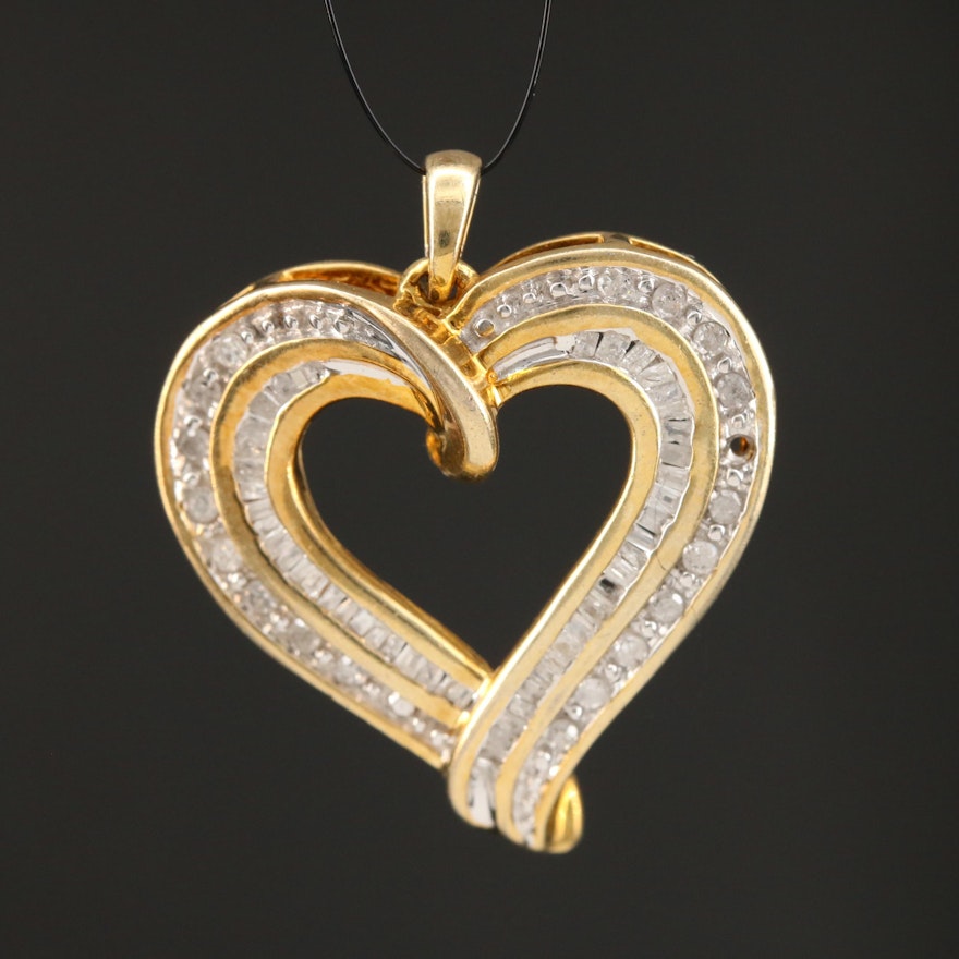 Sterling Silver Diamond Open Heart Pendant