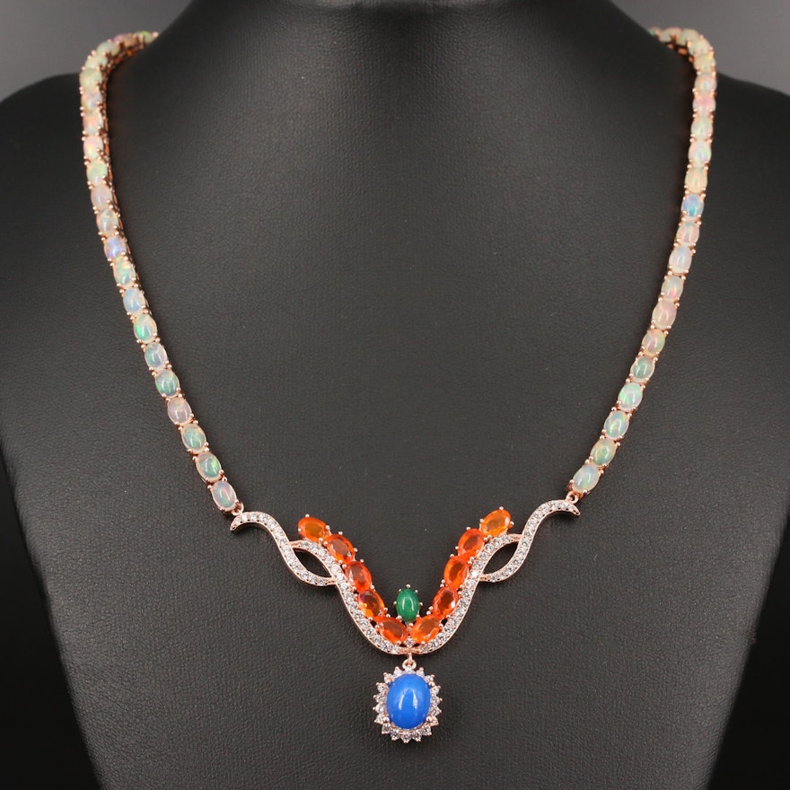 Sterling Silver Opal and Cubic Zirconia Necklace