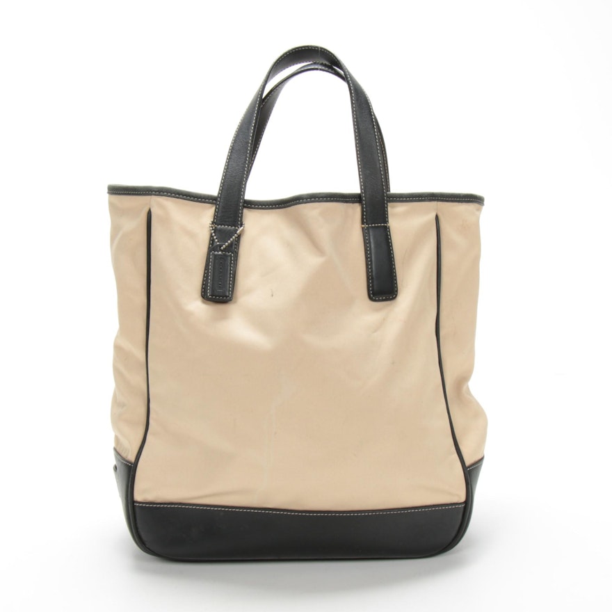 Coach Hamptons Tote in Nylon and Black Leather with Contrast Stitching