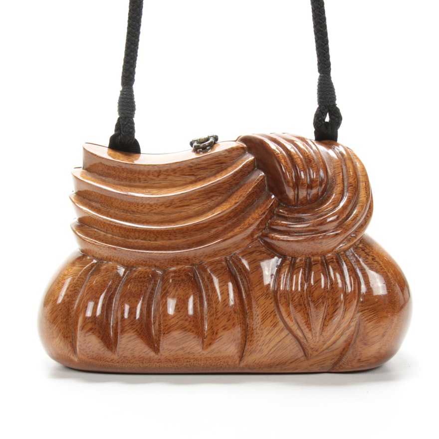 Timmy Woods Beverly Hills Hand-Carved Acacia Wood Box Bag